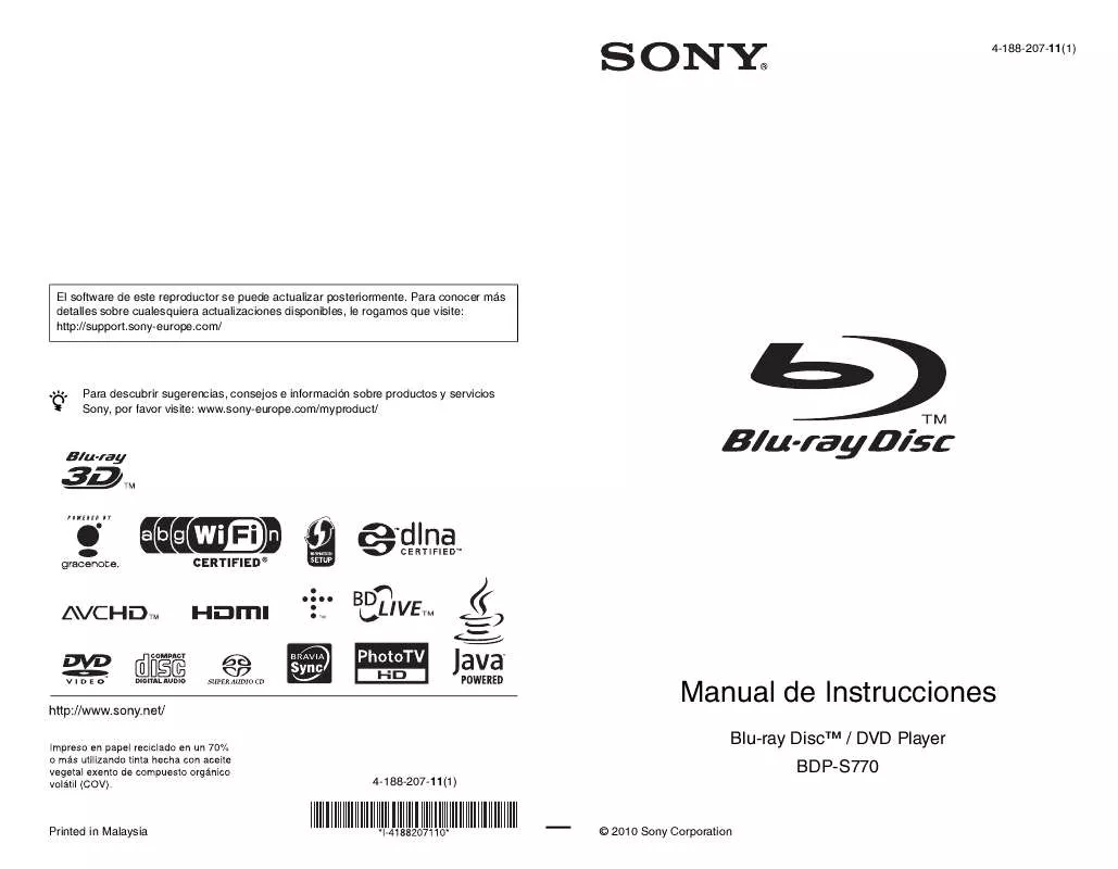 Mode d'emploi SONY BDP-S770