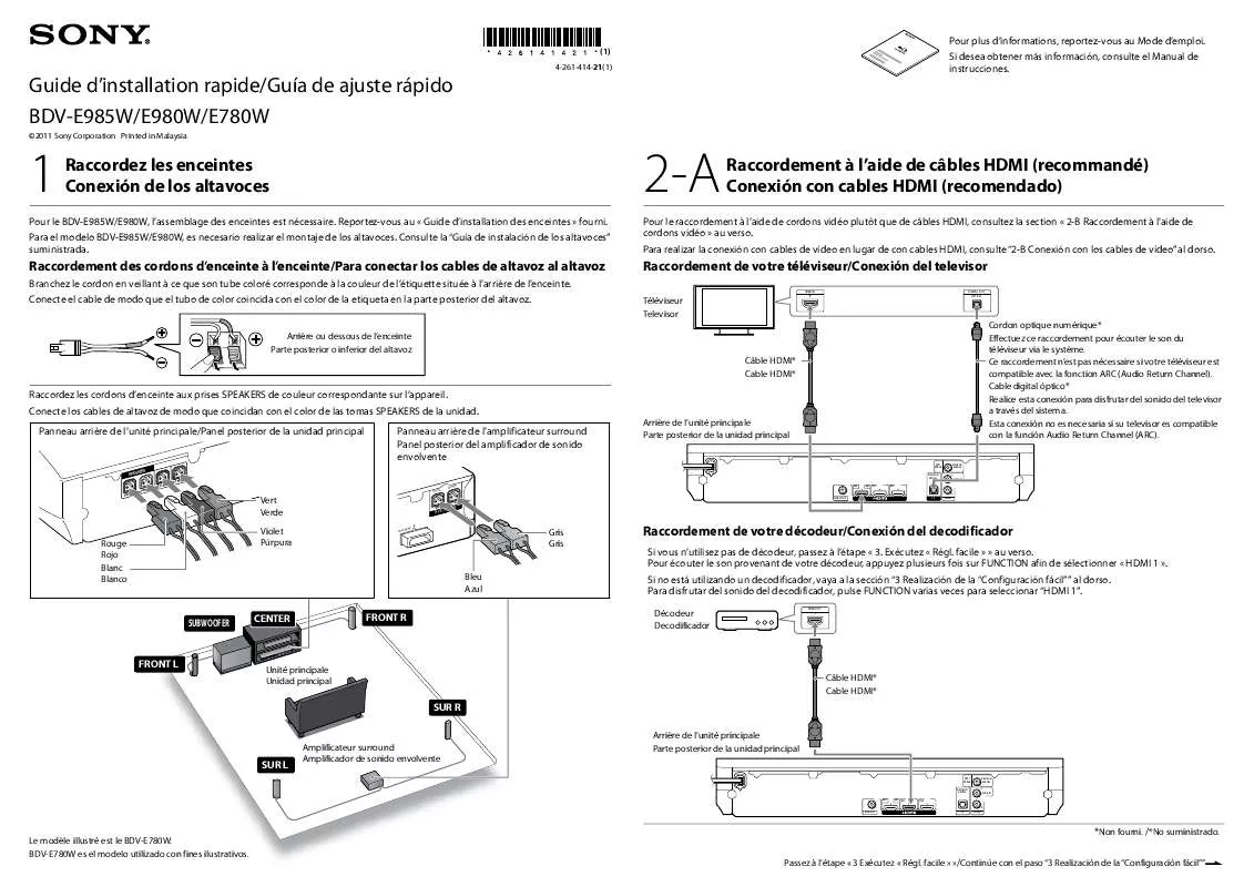 Mode d'emploi SONY BDV-E985W