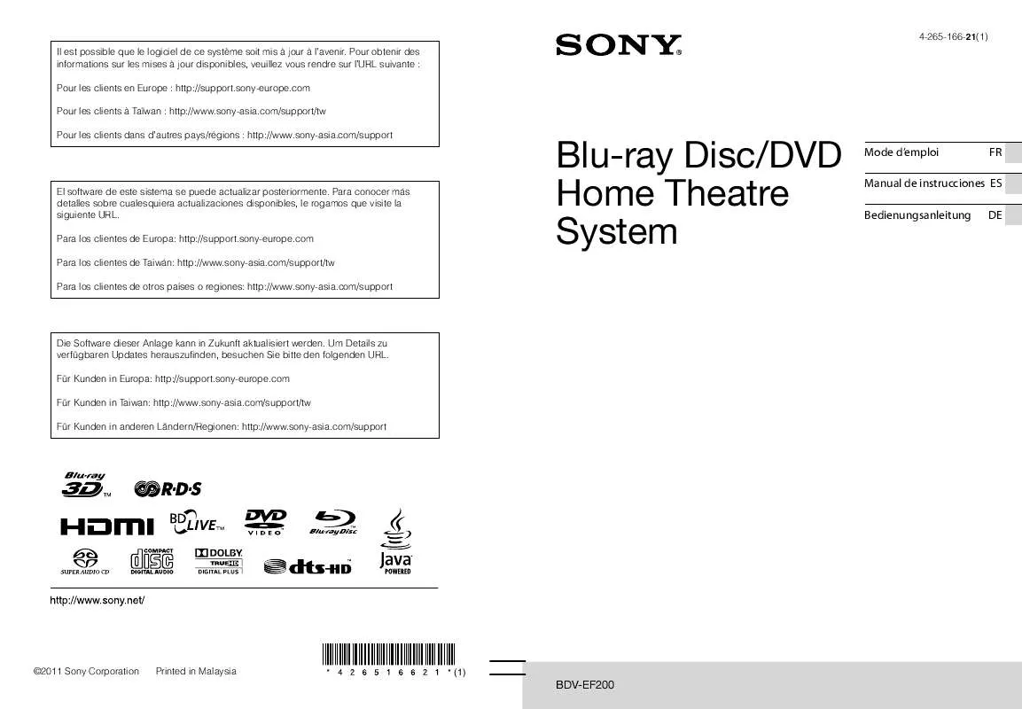 Mode d'emploi SONY BDV-EF200