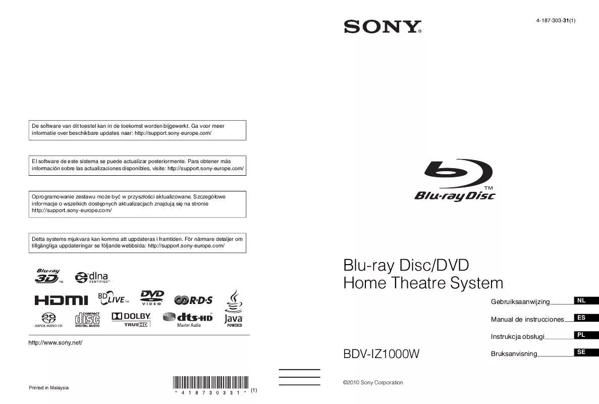 Mode d'emploi SONY BDV-IZ1000W