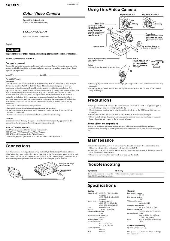 Mode d'emploi SONY CCD-Z7E