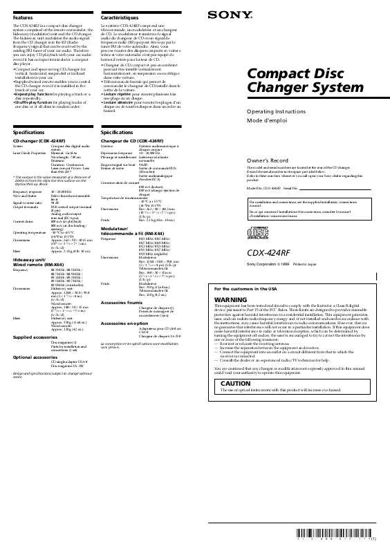 Mode d'emploi SONY CDX-424RF