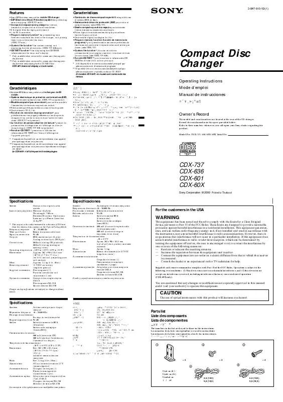 Mode d'emploi SONY CDX-737