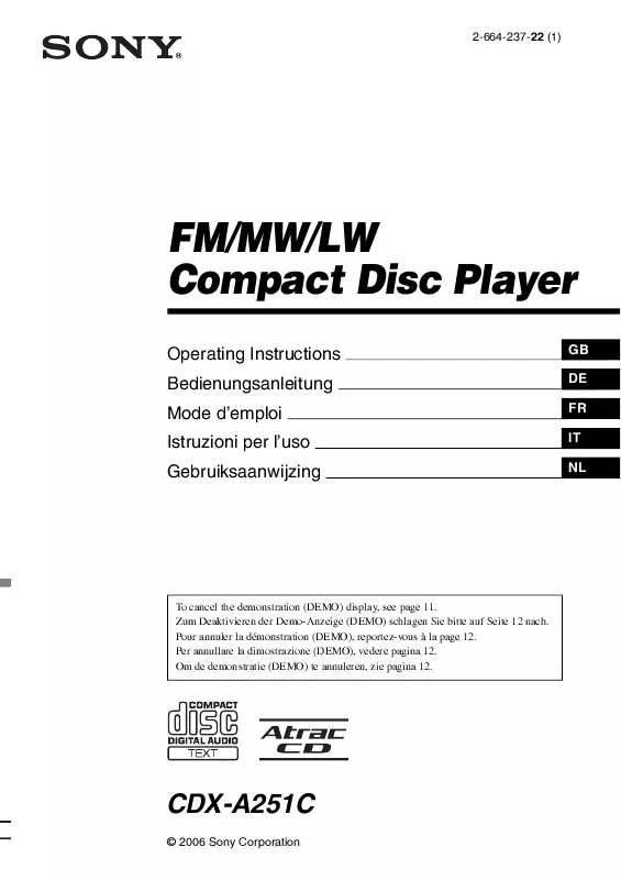 Mode d'emploi SONY CDX-A251C