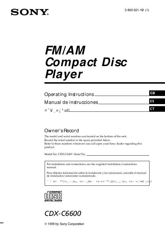 Mode d'emploi SONY CDX-C6600