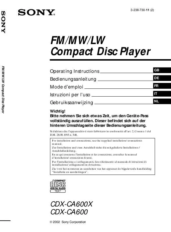 Mode d'emploi SONY CDX-CA600