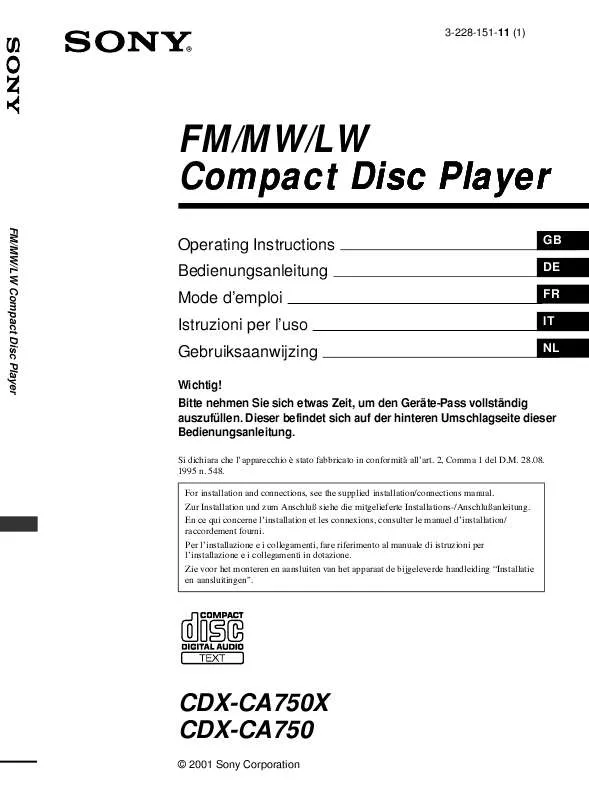 Mode d'emploi SONY CDX-CA750