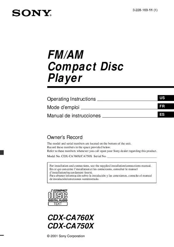 Mode d'emploi SONY CDX-CA750FP