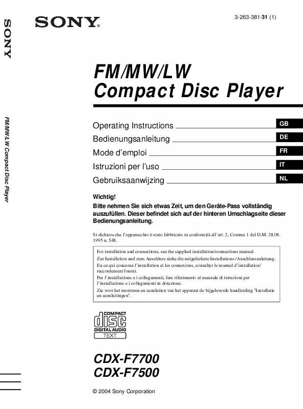 Mode d'emploi SONY CDX-F7500