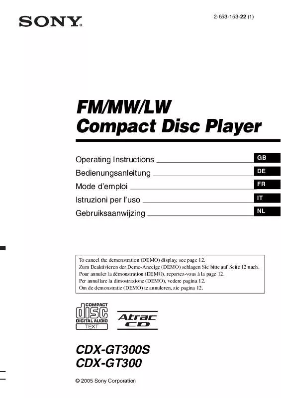 Mode d'emploi SONY CDX-GT300S