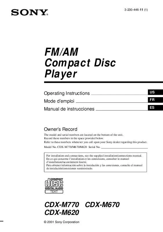 Mode d'emploi SONY CDX-M620