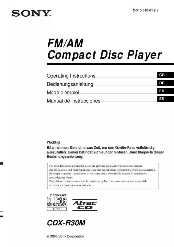 Mode d'emploi SONY CDX-R30M