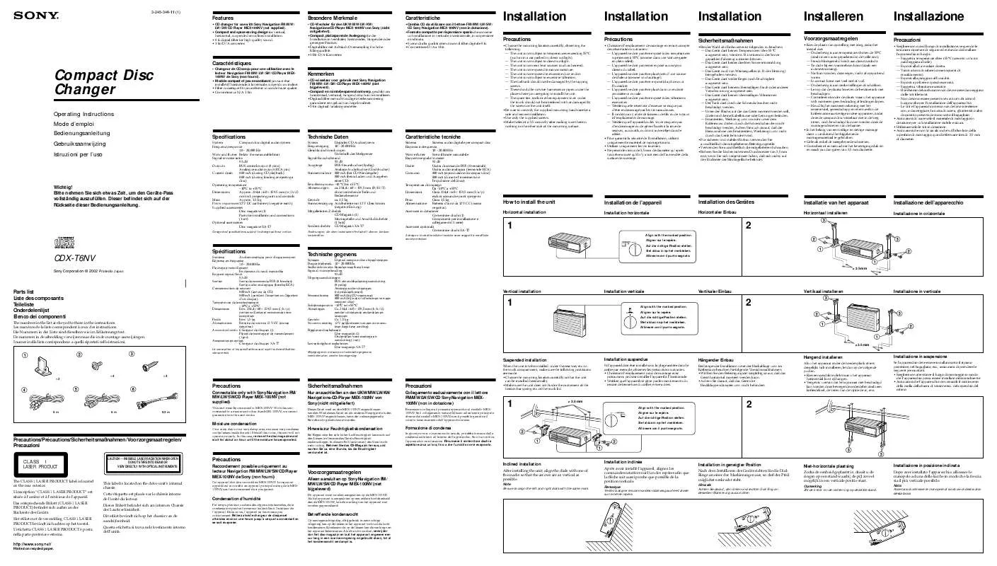 Mode d'emploi SONY CDX-T6NV