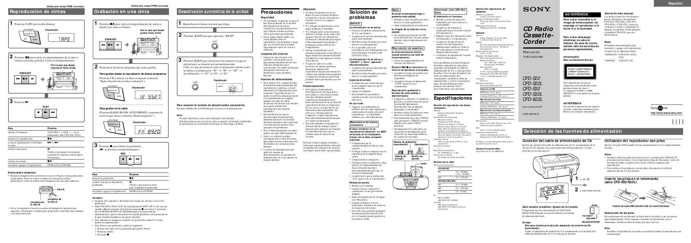 Mode d'emploi SONY CFD-922L