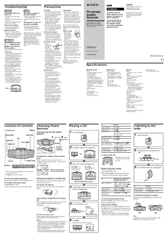 Mode d'emploi SONY CFD-E10