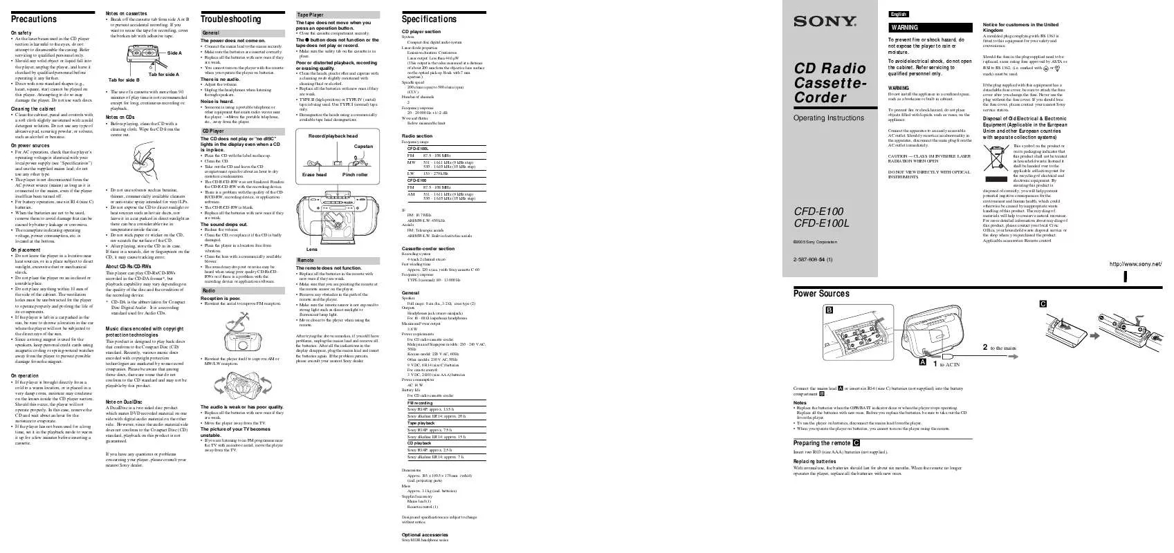 Mode d'emploi SONY CFD-E100