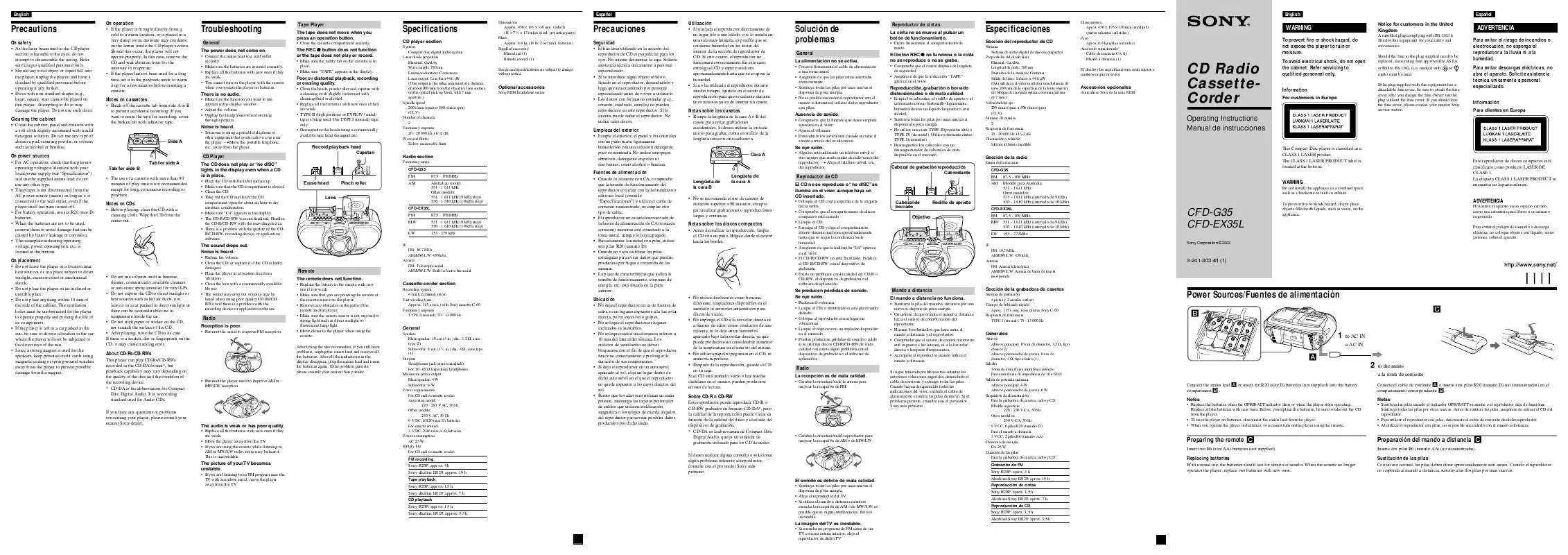 Mode d'emploi SONY CFD-EX35L