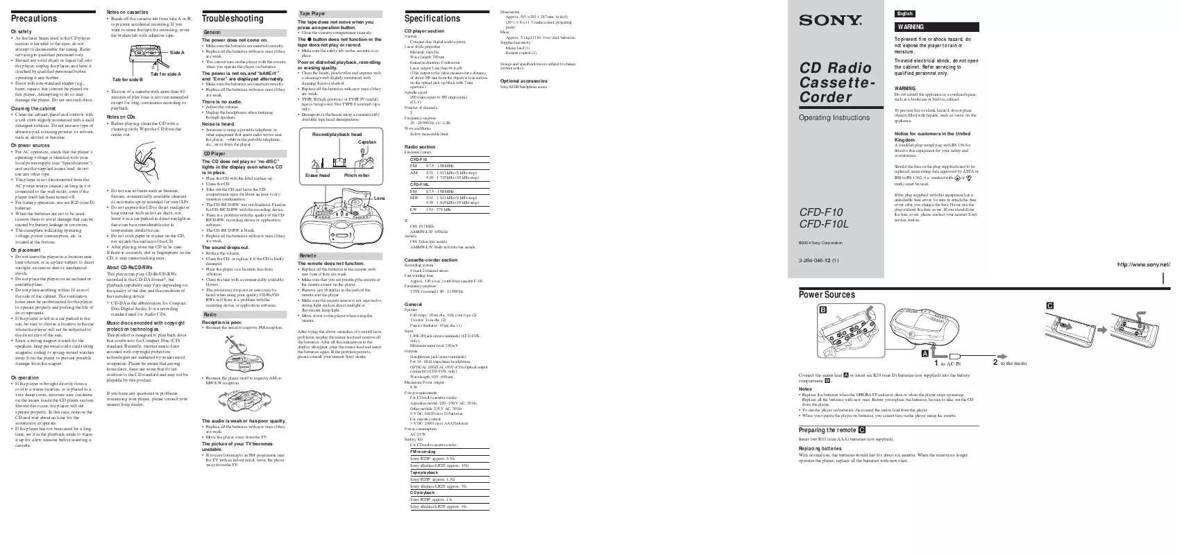 Mode d'emploi SONY CFD-F10