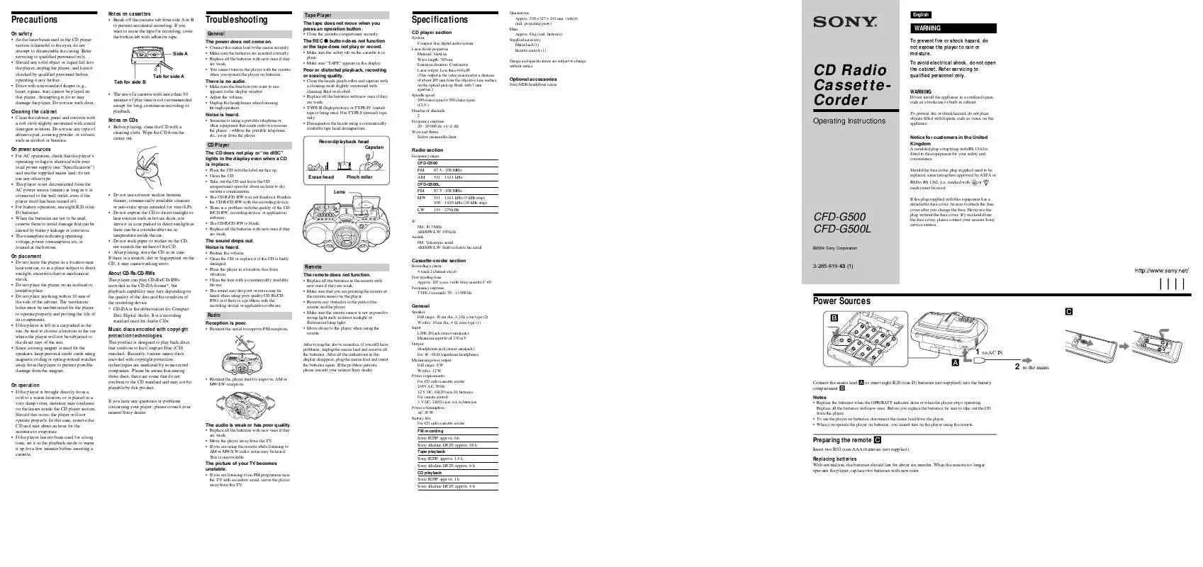 Mode d'emploi SONY CFD-G500