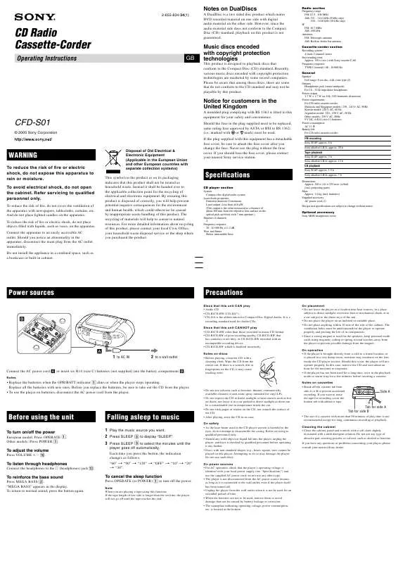 Mode d'emploi SONY CFD-S01