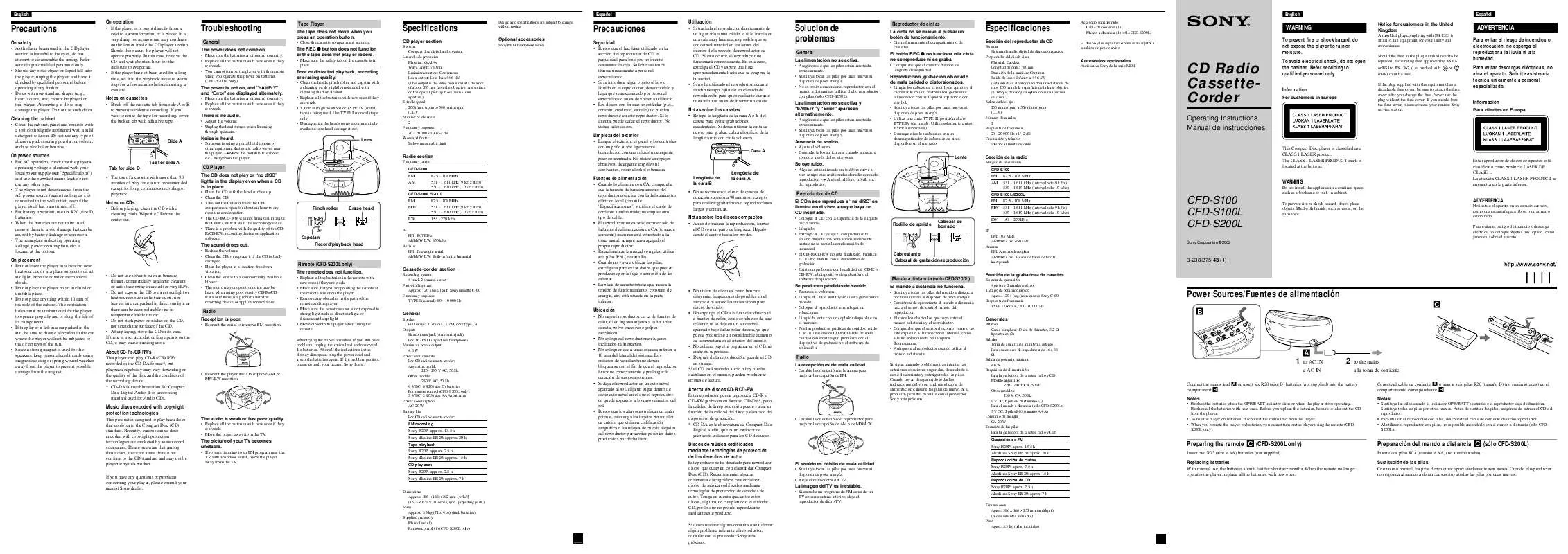 Mode d'emploi SONY CFD-S200L