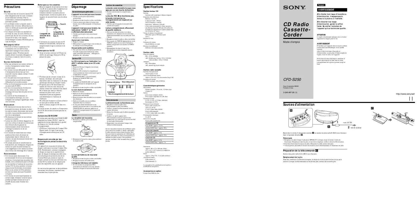 Mode d'emploi SONY CFD-S250