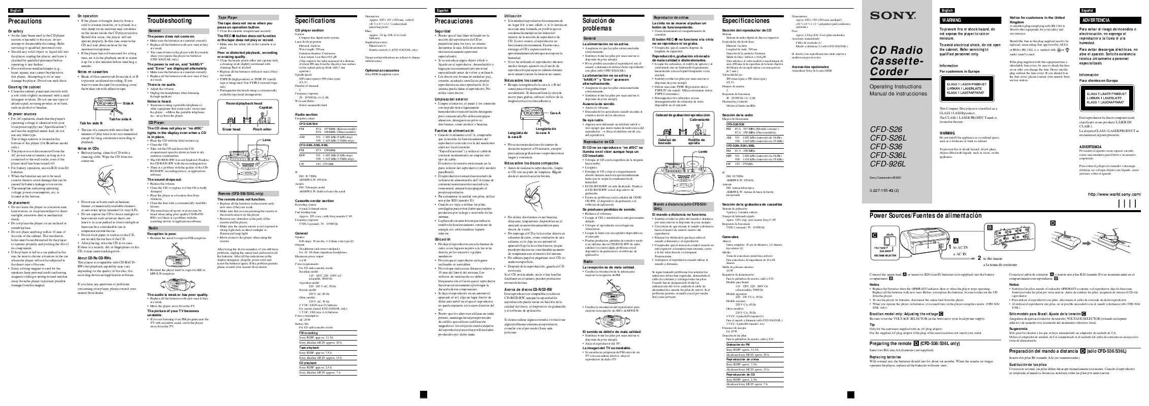 Mode d'emploi SONY CFD-S26L