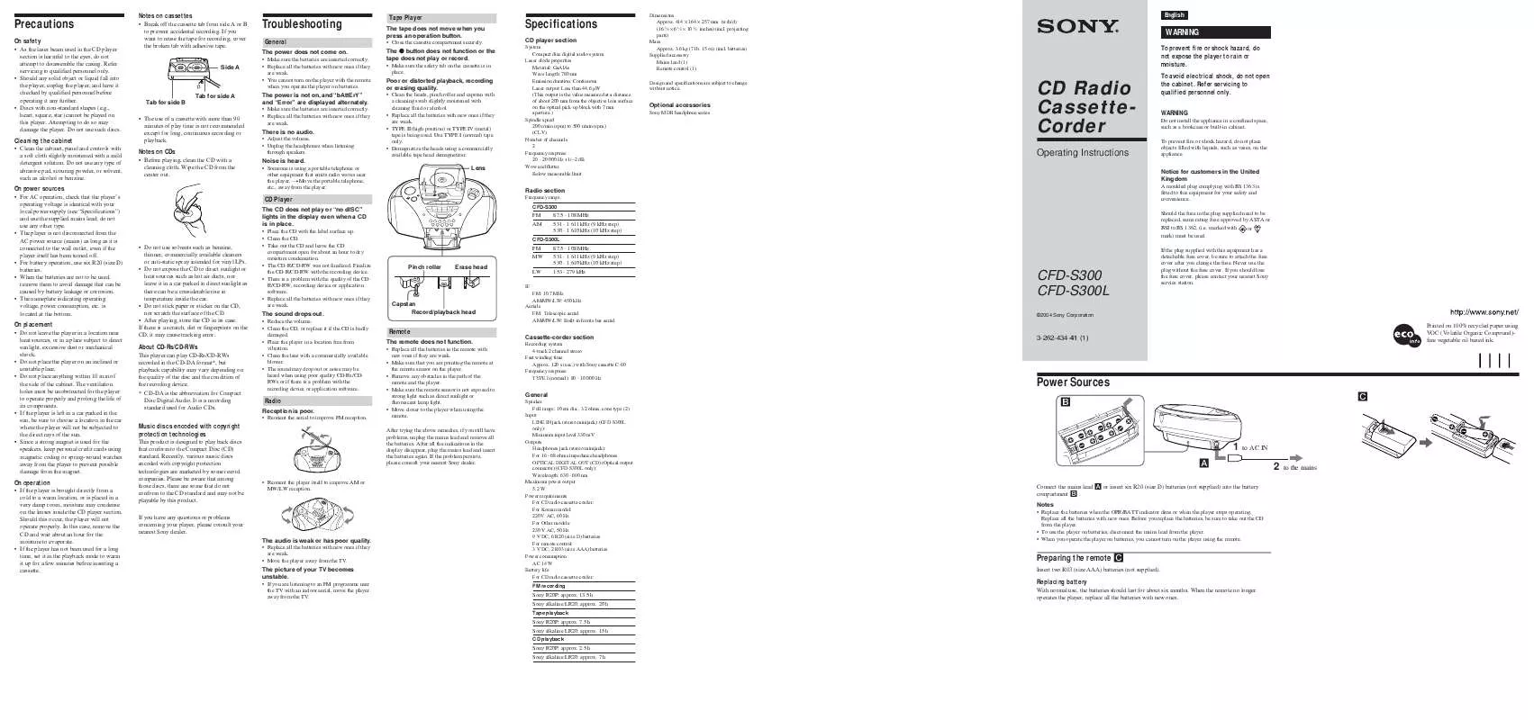 Mode d'emploi SONY CFD-S300