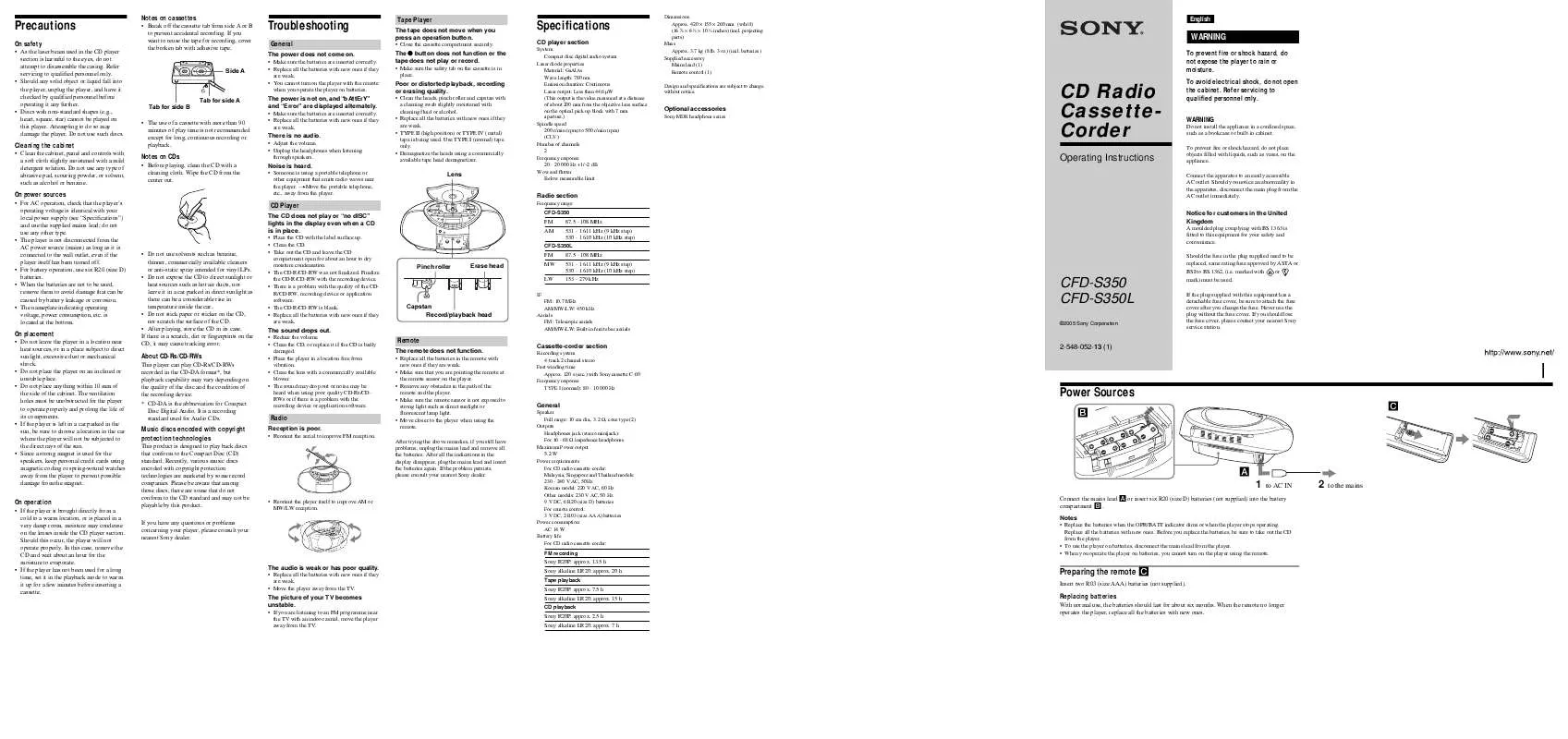 Mode d'emploi SONY CFD-S350