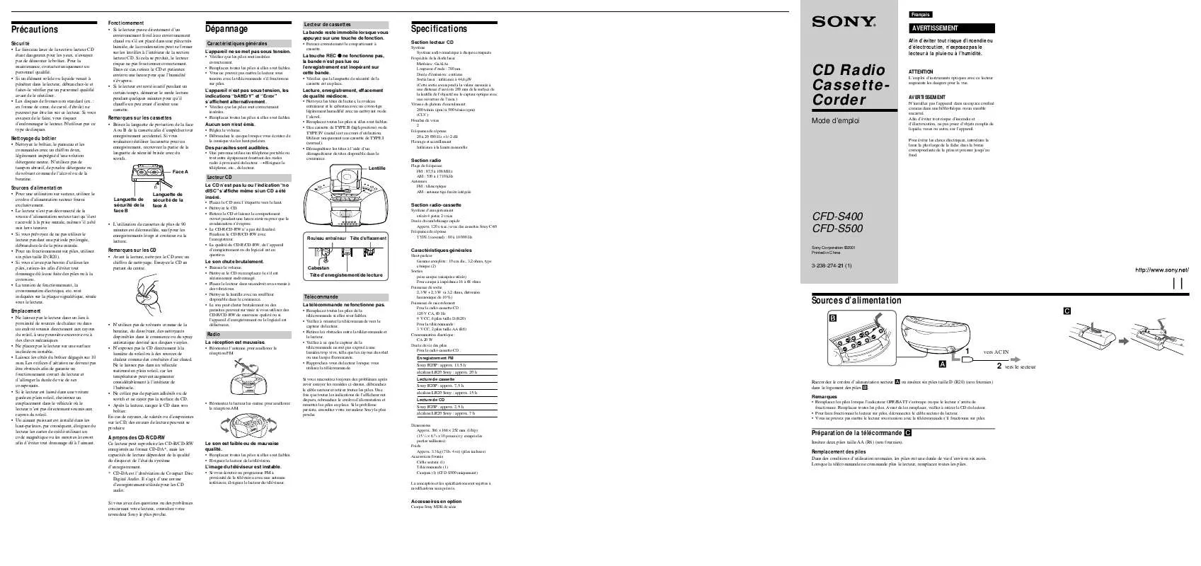 Mode d'emploi SONY CFD-S400