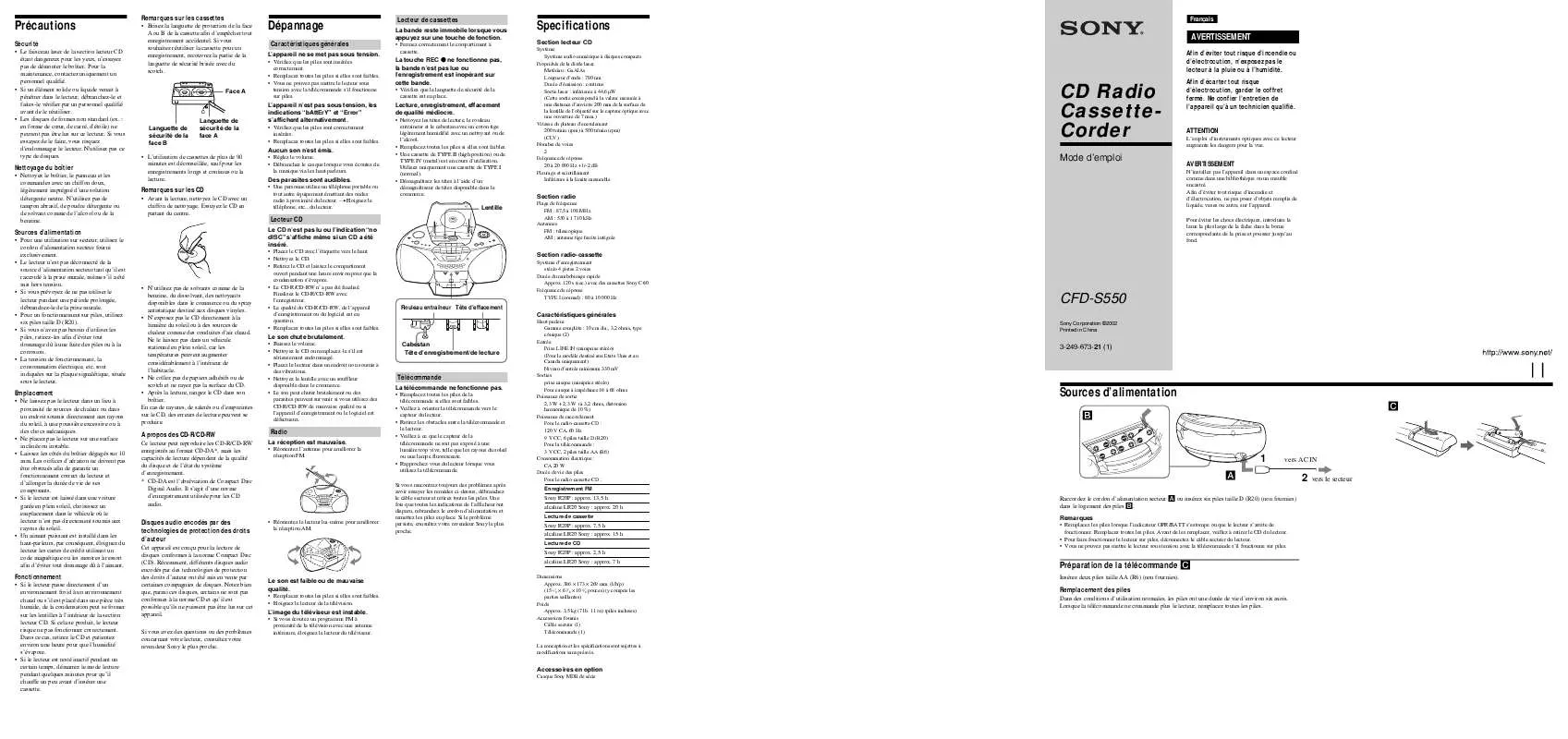 Mode d'emploi SONY CFD-S550