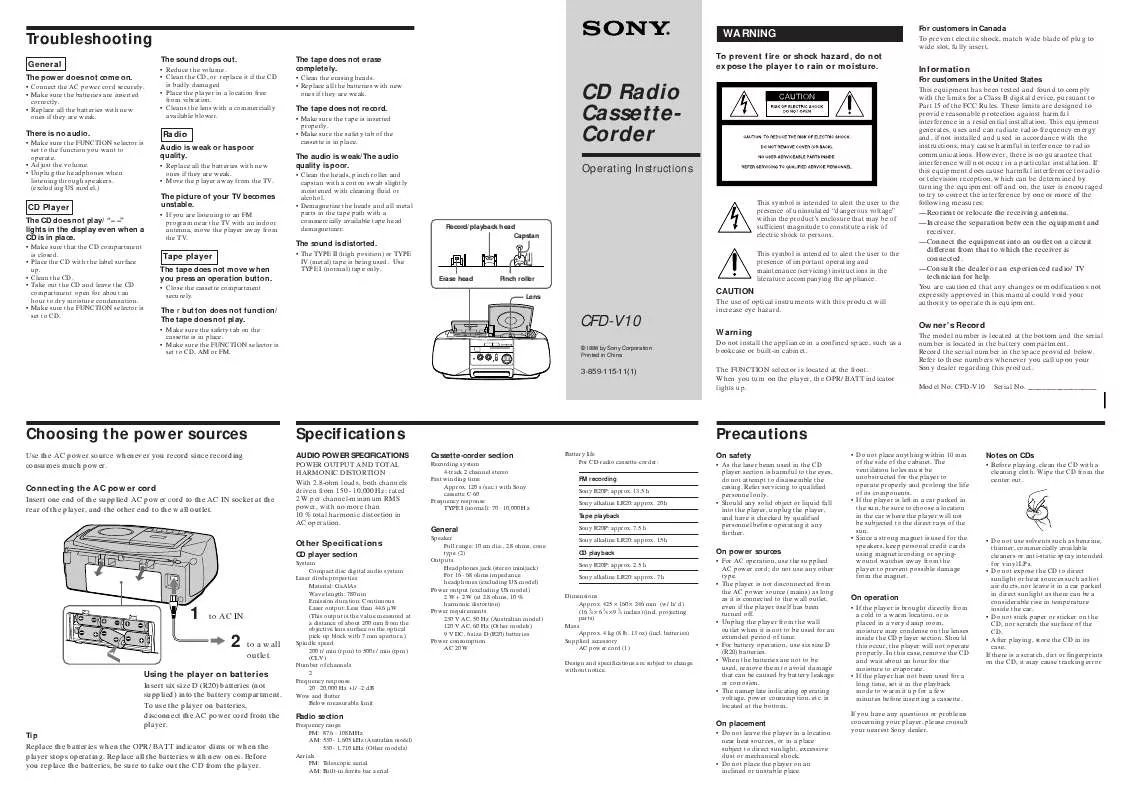 Mode d'emploi SONY CFD-V10