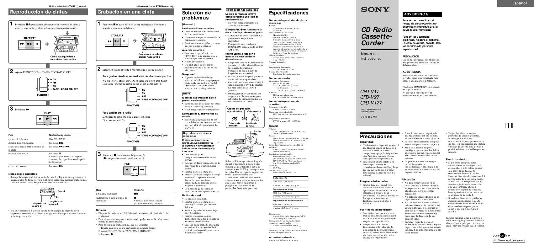 Mode d'emploi SONY CFD-V17