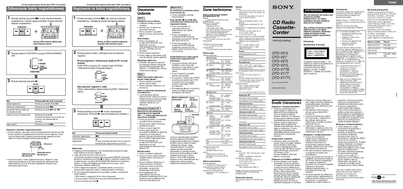 Mode d'emploi SONY CFD-V177