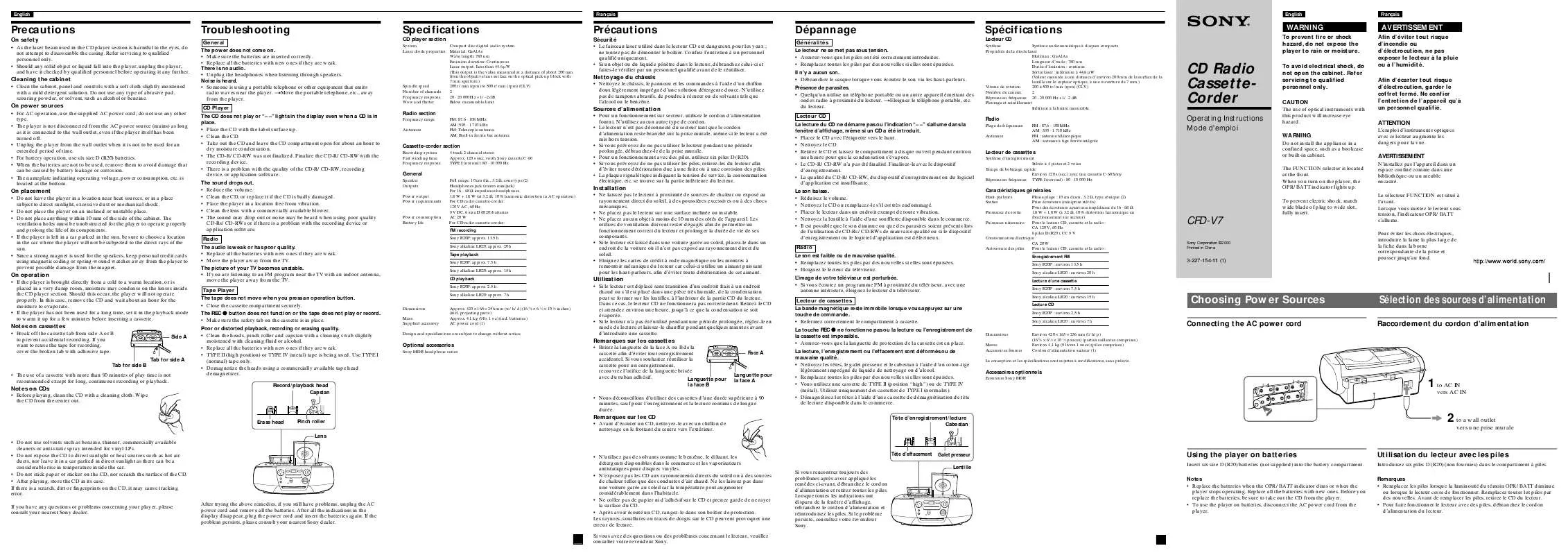 Mode d'emploi SONY CFD-V7