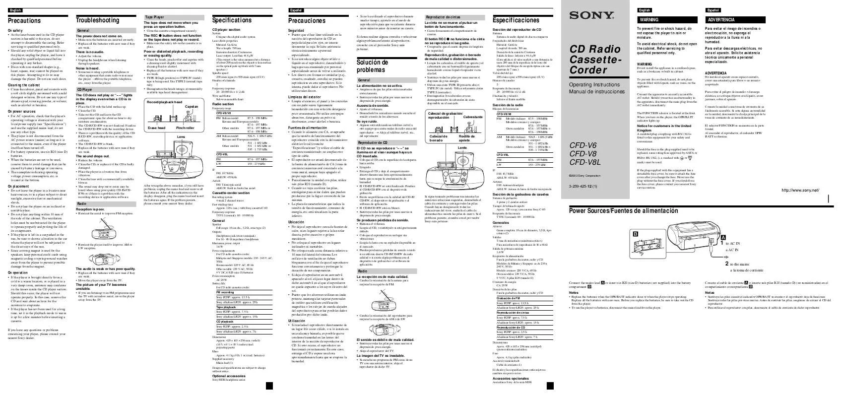 Mode d'emploi SONY CFD-V8