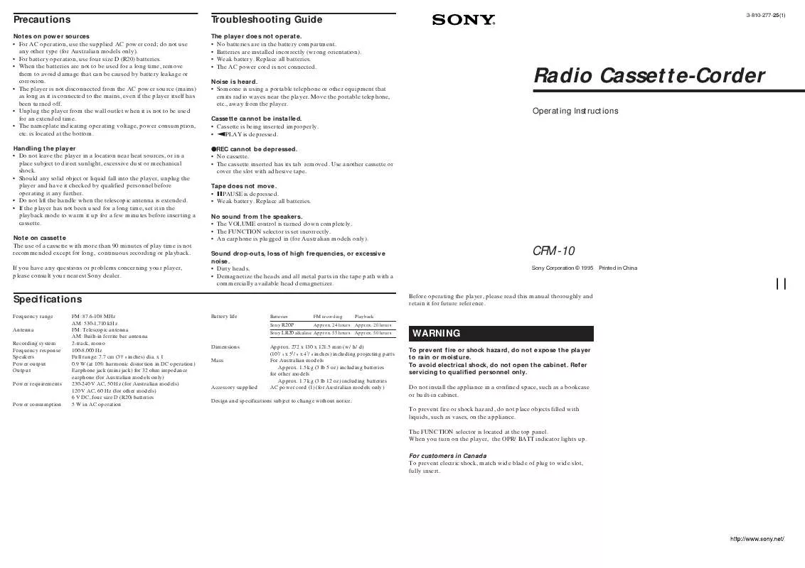 Mode d'emploi SONY CFM-10