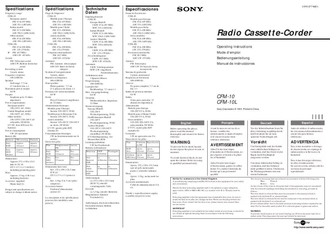 Mode d'emploi SONY CFM-10L