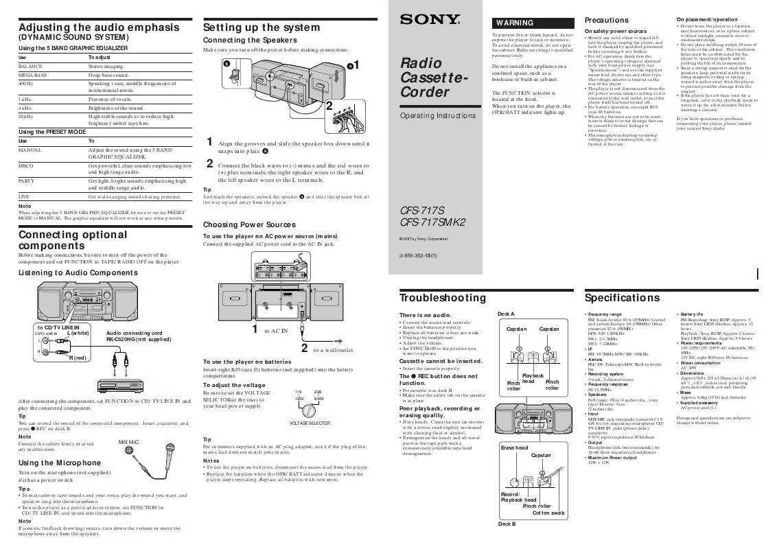 Mode d'emploi SONY CFS-717S