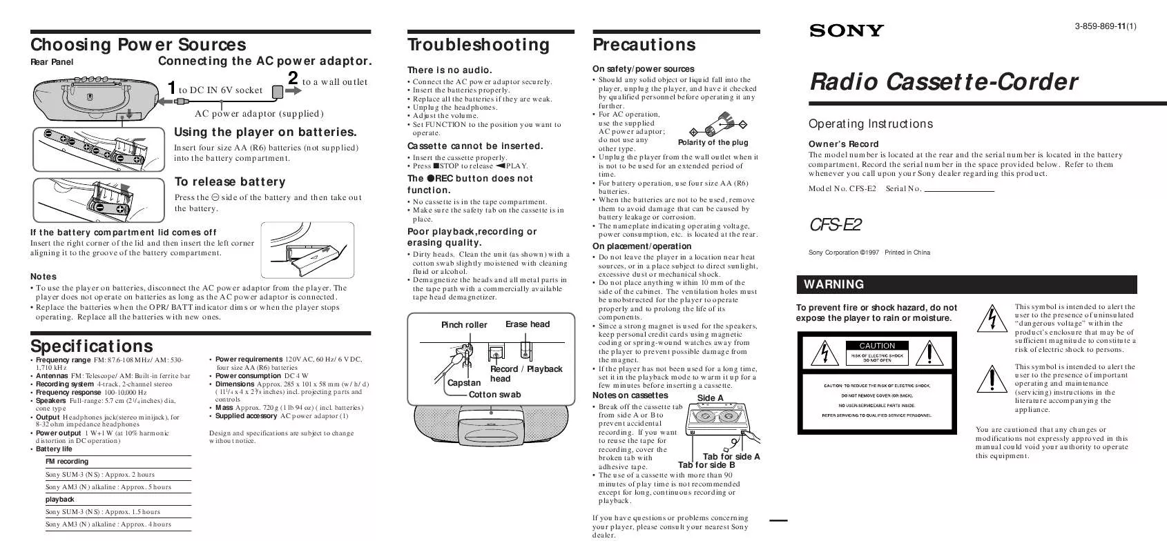 Mode d'emploi SONY CFS-E2