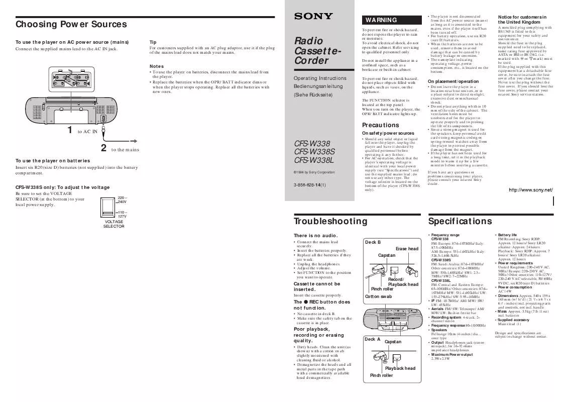 Mode d'emploi SONY CFS-W338