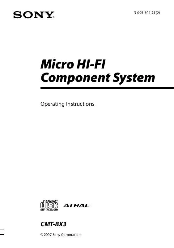 Mode d'emploi SONY CMT-BX3