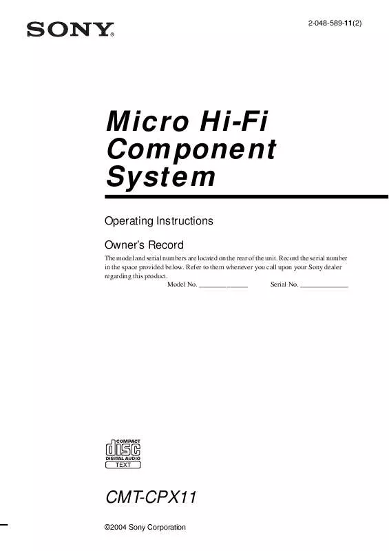 Mode d'emploi SONY CMT-CPX11