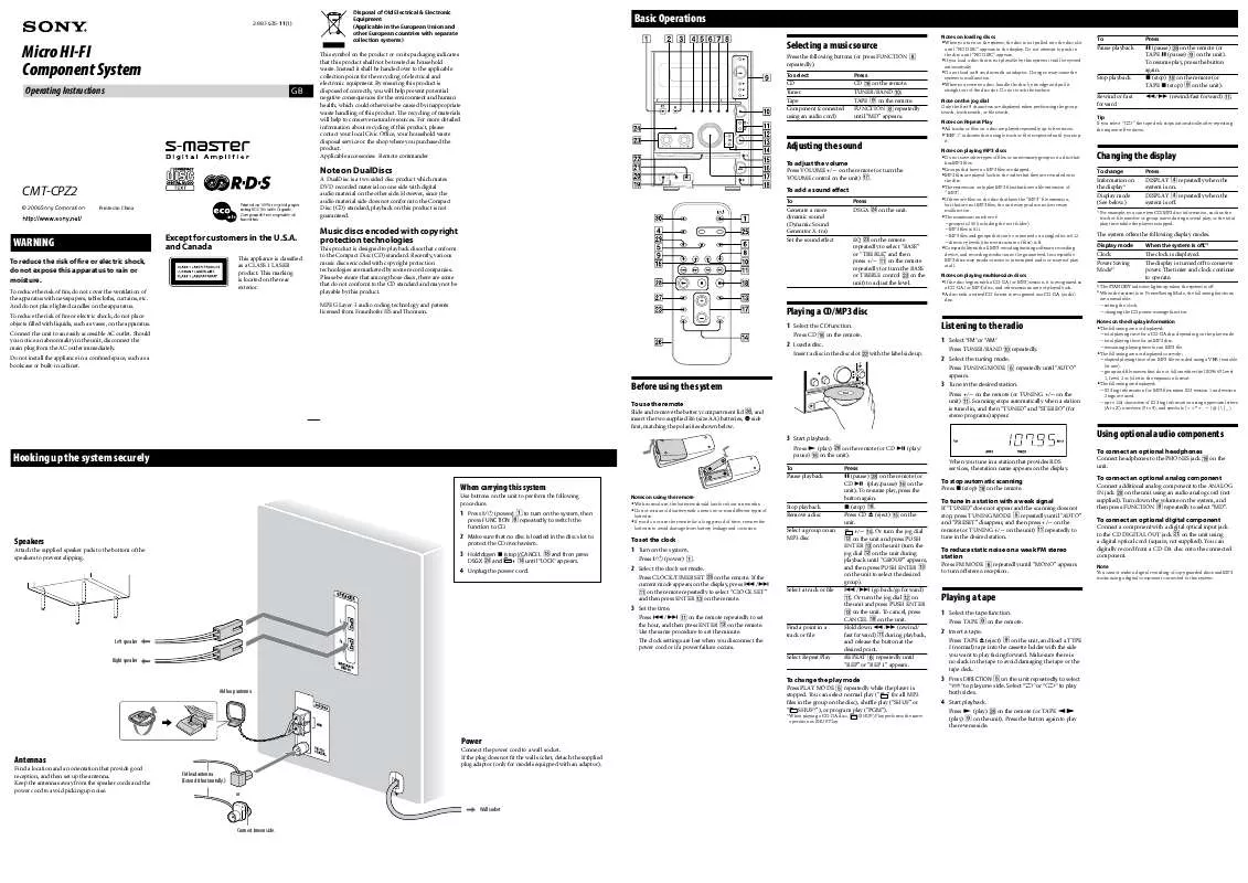 Mode d'emploi SONY CMT-CPZ2