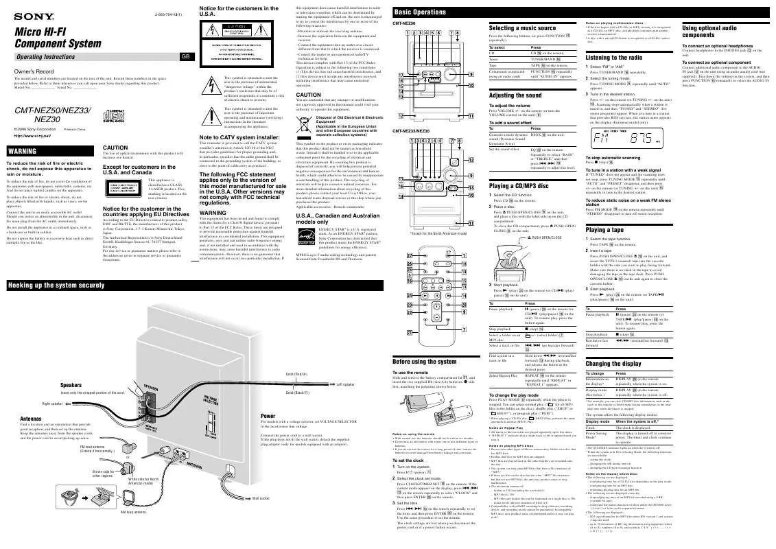 Mode d'emploi SONY CMT-NEZ33