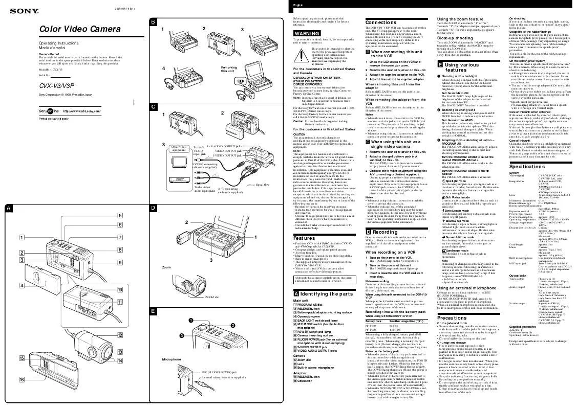 Mode d'emploi SONY CVX-V3P