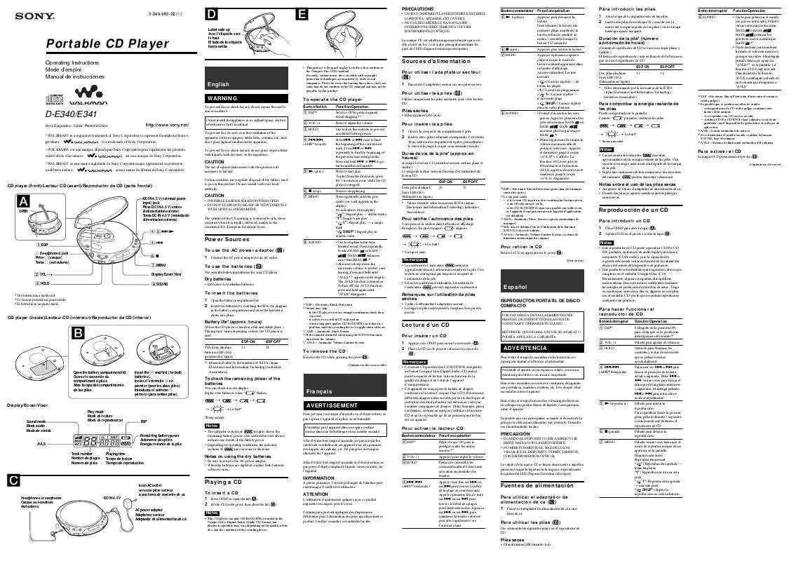 Mode d'emploi SONY D-E341