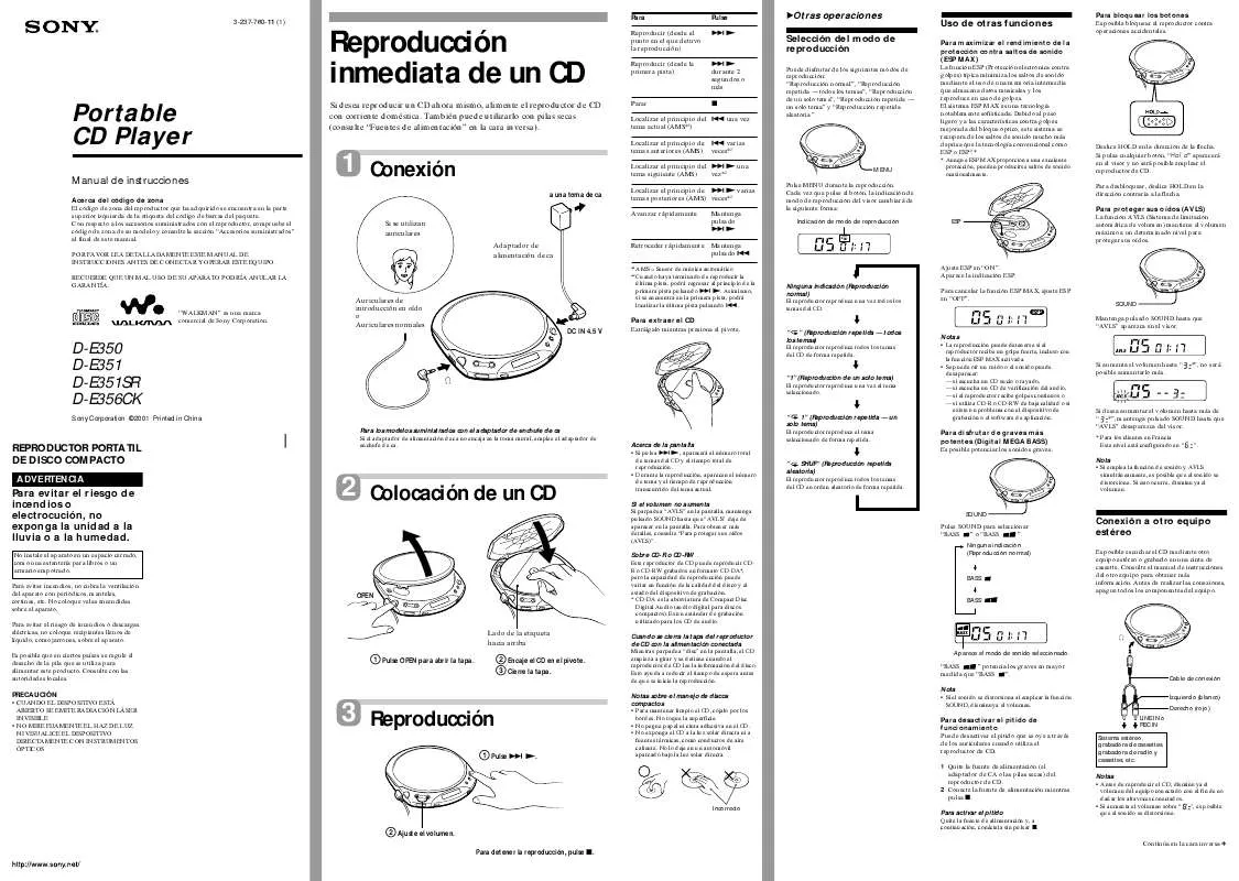 Mode d'emploi SONY D-E356CK