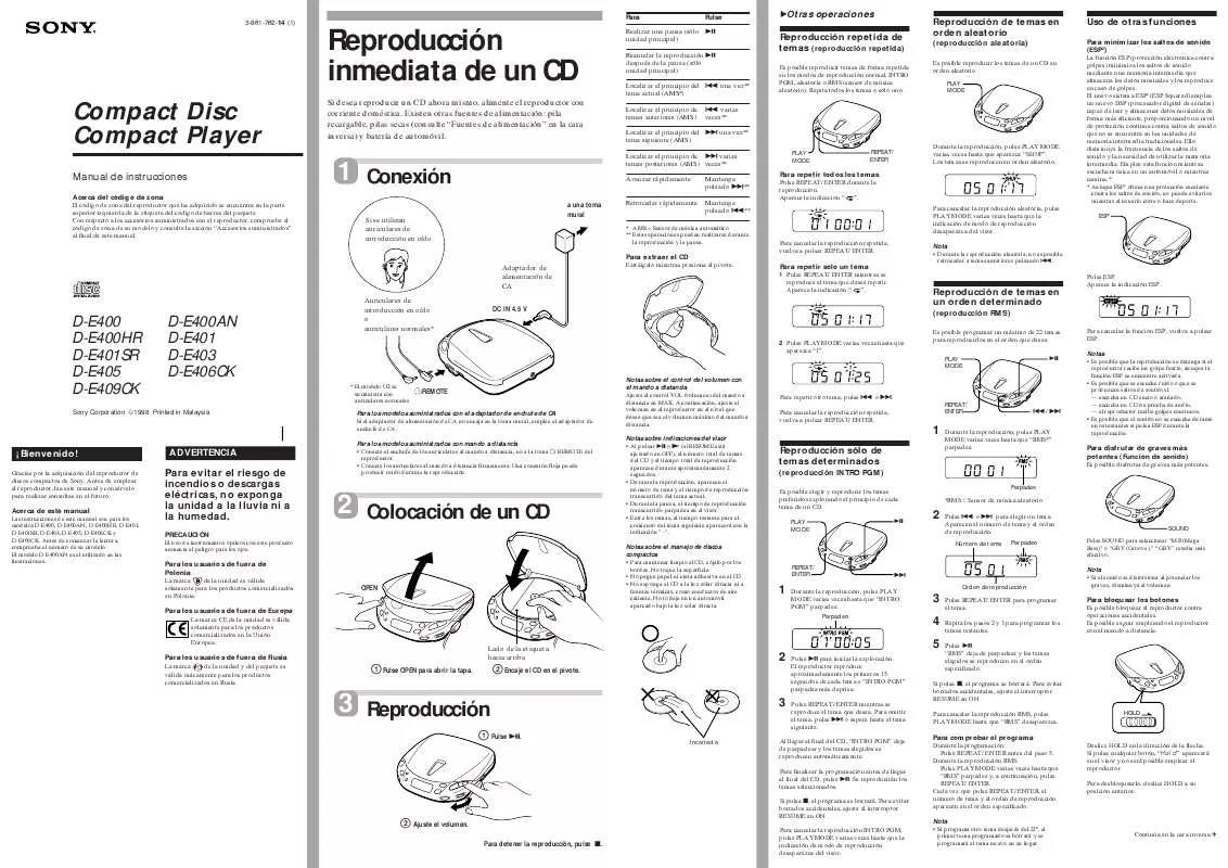 Mode d'emploi SONY D-E400HR