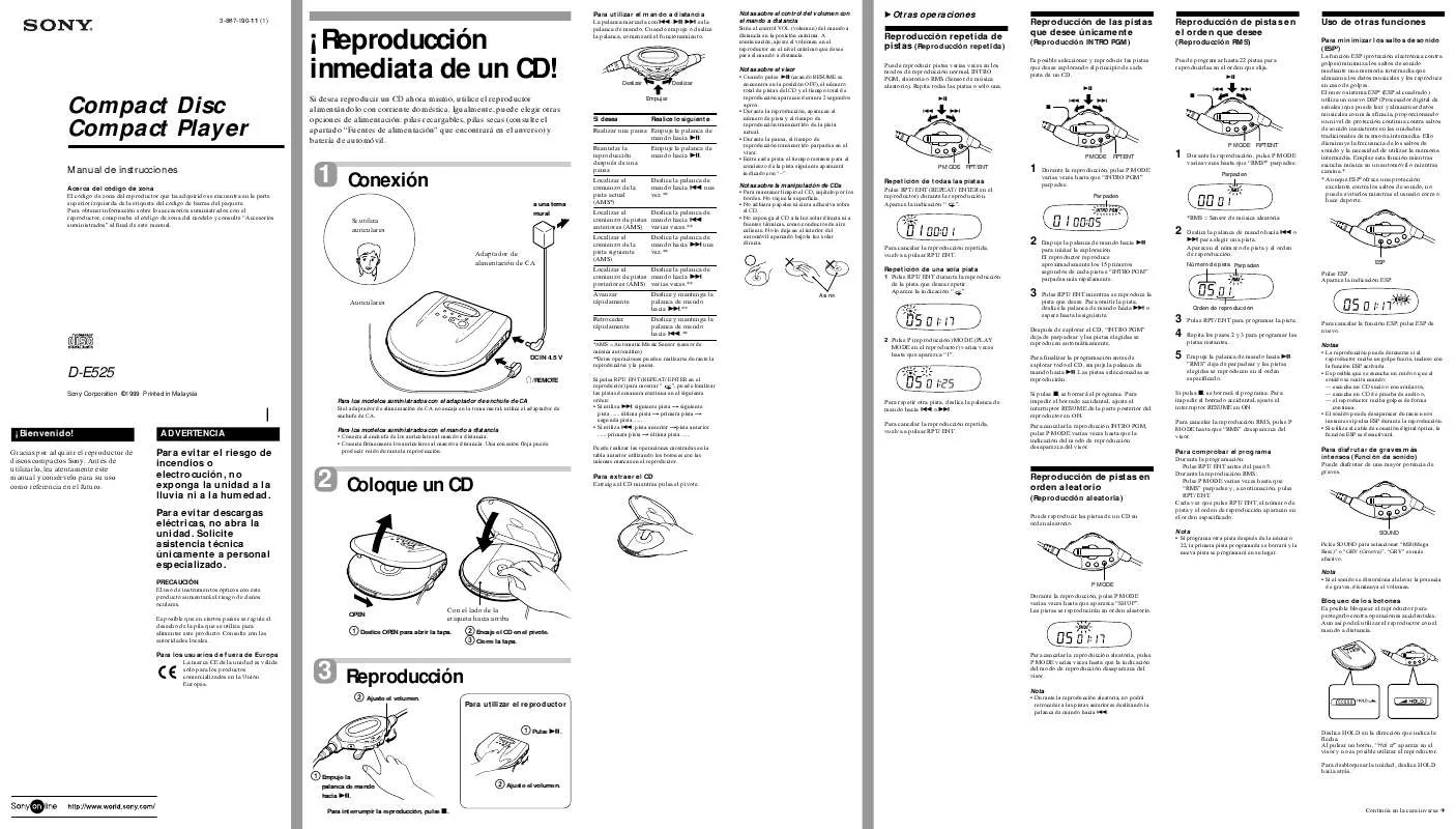 Mode d'emploi SONY D-E525